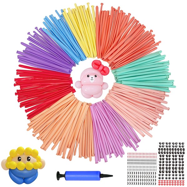 LUKIUP Pack of 100 Modelling Balloons with Pump, Colourful Long