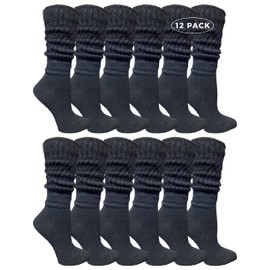Yacht & Smith 12 Pack Womens Cotton Slouch Socks, Womans Knee High Boot Socks (Black)