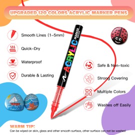 YV-cozx 120 Colors Acrylic Paint Markers, Soft Brush Tip Acrylic Paint Pens for Stone, Wood, Glass, Rock Painting, Canvas, Ceramic, DIY Crafts Art Supplies