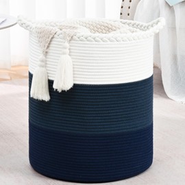 Degeyoyo Storage Basket for Organizing, 15"×18" Large Tall Laundry Baskets, Cotton Rope Woven Blanket Basket, Toy Storage for Kids, Collapsible Laundry Hamper for Living Room, Nursery Room