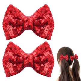 Red Sparkly Sequin Hair Bow Clips for Women Girls Christmas Hair Accessories with Bowknot Hair Clips for Women Girls Bow Hair Clip for Party Glitter Hair Barrettes for Women Girls Hair Bows Clip