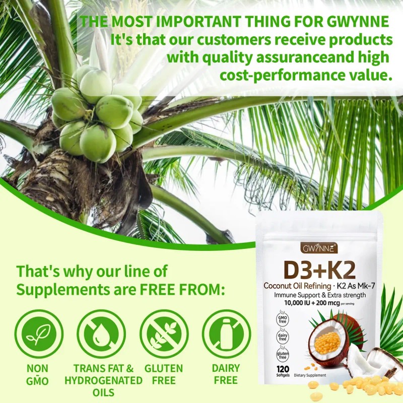 Gwynne Vitamina 000ui 200mcg 120cápsulas Aceite Coco Vírgenapoyo Óseo Inmunológico