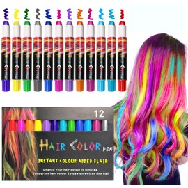 Hair Chalk Pen, Set of 12 Colors, Temporary Hair Color for Hair Dye, Great Birthday Christmas Gift for Girls (12 Colors)