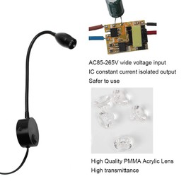 Youngine 3W LED Reading Lamp, Flexible Bedside LED Reading Light with Switch and Plug Wired, Bedroom Living Room Gooseneck Wall Lamp Light for Bedroom Office Hotel Home (Black-Warm White)