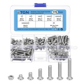 DTGN 170Pack M4(D) Button Head Socket Cap Screws Nuts Kit - 4/8/12/16/20/25mm(L) Hex Socket Cap Bolt Nut Assortment - 304 Stainless Steel Full Thread - Good for Machine