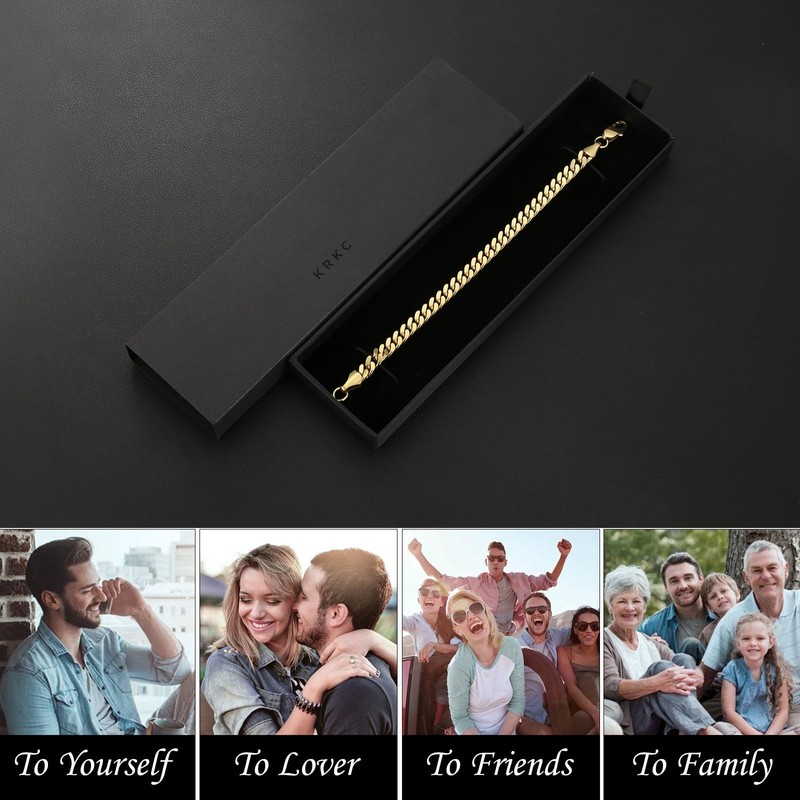 KRKC Men's Bracelet, 14K Gold Plated/Silver Colour 3/5/7/9 mm Stainless