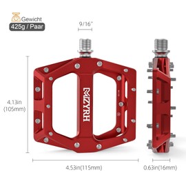 MZYRH Bicycle Pedals 9/16 Inch CNC Aluminium MTB Pedals Lightweight Non-Slip Bicycle Pedals for Mountain Bike, City Bike, Road Bike (Red)