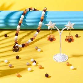 Bestewelry 8mm Round Acrylic Beads Rubberized Round Brown/Orange/White Plastic Spacer Beads for DIY Key Chain Necklace Bracelet Crafts Jewelry Making 191pcs