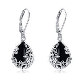 Filigree Earrings 925 Sterling Silver Black Onyx Dangle Drop Earrings Filigree Jewellery Gift for Women Girls