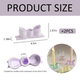 Candle Holder Set of 2, Bow Candlestick Holders Fit 0.59 Inch Candles, Gypsum Candelabra Decorative Candle Stand Centerpiece for Table Wedding Dinning Party (Purple-2PCS)