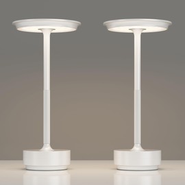 TBBGA 2 Pack Rechargeable Cordless Table Lamps, Portable 5000mAh Outdoor Table Light, 3 Color Stepless Dimming LED Table Lamp with Memory Function, for Home/Dinner/Patio/Restaurant.(White)