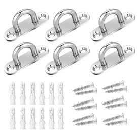 QGH 6 Pcs Heavy Duty Eye Plate Pad - 304 Stainless Steel Ceiling Hooks with Screws - U Hooks Wall Mount Hardware Staple Rings - Eye Plates Hardware for Wall & Ceiling Use