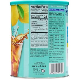 4C Zero Sugar Powdered Drink Mix Cannisters, Zero Sugar Decaffeinated Iced Tea, 45 Quarts, Family Sized Cannister, Low Calorie, Thirst Quenching Flavors (Decaf Iced Tea, 28.4 Ounce (Pack of 1))