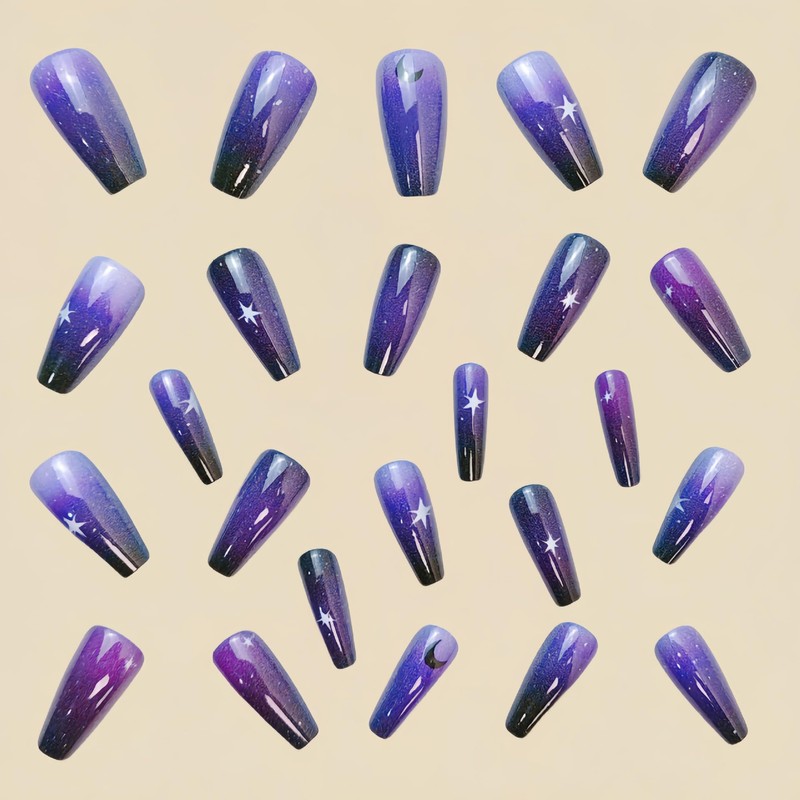 Star Moon Press On Nails Medium Square Shaped Fake Nails