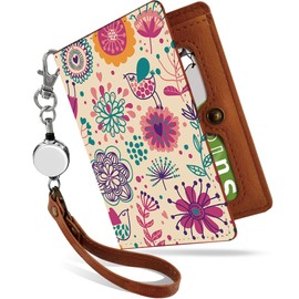 Pass Case, Commuter Pass Case, Reel, Cute, Scandinavian Design, Animals, Birds, Flowers, Bifold, Invisible Shape, Stylish, Women's Scandinavian Style, flower bird beige pink