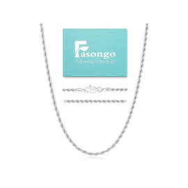 Fasongo 925 Sterling Silver Chain Necklace for Men Women Boy, 3mm Rope Chain Necklace Silver Chain Durable & Sturdy Men's Chain Necklaces 18inch