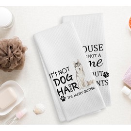 NOQL Husky Glitter Towel, Husky Glitter Kitchen Towels and Dishcloths Set of 2, Kitchen Towel Hand Towel with Husky Glitter Pattern, Husky Glitter Gifts for Dog Lover Dog Owner, 16×24 Inches