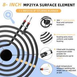 AMI PARTS MP21YA Electric Range Burner Surface Element (8 Inch) Compatible with Whirl-pool May-tag Ken-more Stove Burner Surface Element