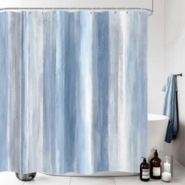 LIGHTINHOME Abstract Blue Shower Curtain 72Wx72H Inches Ombre Blue White Grey Striped Minimalist Simple Aesthetic Neutral Fabric Waterproof Polyester Bathroom Home Decor Set with Hooks