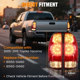 BeamTrack LED Tail Lights Assembly Compatible with 2005-2015 Toyota Tacoma Pickup Taillight Rear Brake Light, Left Driver and Right Passenger Side w/Bulbs and Harness, Replaces 81550-04160 81560-04160