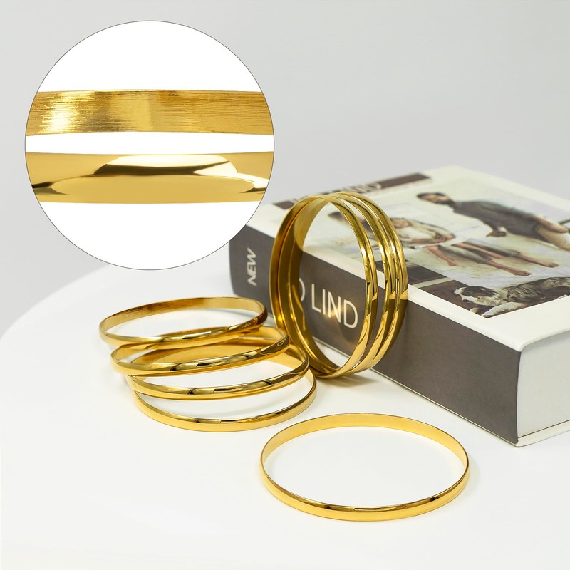 Linkidea 8-Piece Gold-Tone Stainless Steel Bangle Set for Women, Size