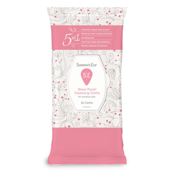 Summer's Eve Cleansing Cloths | Sheer Floral | 32 Count | Pack of 6 | pH-Balanced, Dermatologist& Gynecologist Tested