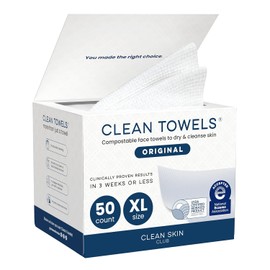 Clean Skin Club Clean Towels XL, toalla facial 100 de base biolgica USDA, toallita facial desechable, toallitas secas desmaquillantes, ultra suaves...