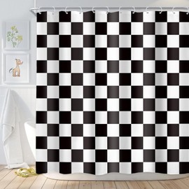 Newsely Checkered Shower Curtain 72Wx72L Inch Black and White Shower Curtain for Bathroom Kids Cute Retro Checkerboard Vintage Aesthetic Bathroom Set Modern Waterproof Accessories Home Decor