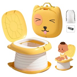 MooieBaby's Cat Design Portable Travel Potty for Toddler, Convenient Training Toilet for Girls and Boys, Folding Toilet for Car Camping Indoor Outdoor, Pottie for Kids (Yellow)