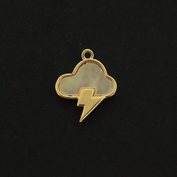 14k Gold Cloud Charm - Cloud with Lightning - 14k