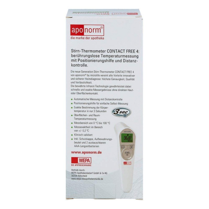 APONORM Fever Thermometer Forehead Contact-Free 4 Pack of 1
