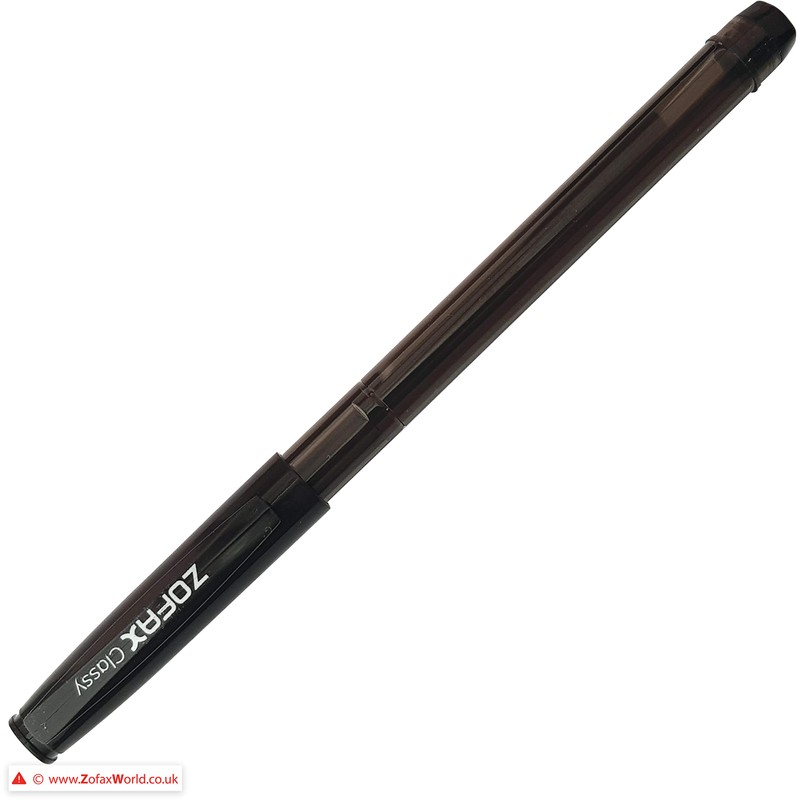 ZOFAX Classy 10 x 0.7mm Fine Biros BLACK Stick Ballpoint