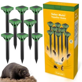 2026 Upgrade Mole Repellent Solar Powered, Vibrating Solar Mole Repellent Stakes for Voles, Groundhogs, Mole Trap & Gophers, IP65 Waterproof Mole Deterrent for Yard, Farm, Lawn & Garden Tuza (8 Pack)