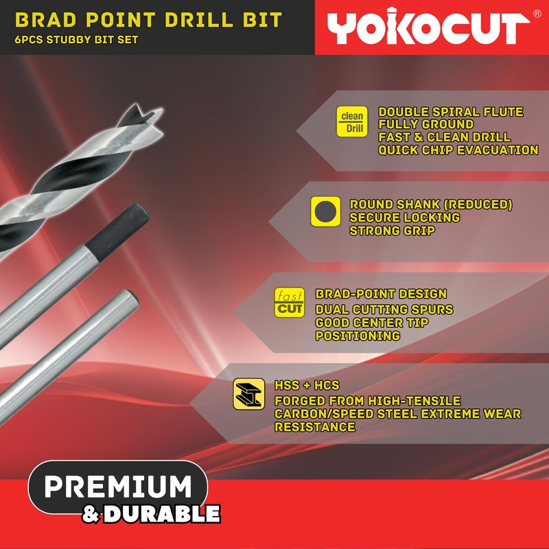 Brad Point Drill Bits Set, 15pcs 12 Inch Long Wood
