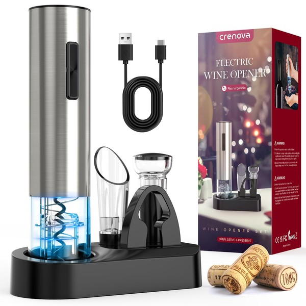 Crenova 6-in-1 Wine Opener Electric Rechargeable Automatic Corkscrew Bottle Opener