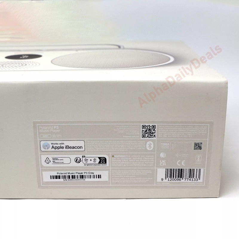 Polaroid P3 Music Player Wireless Bluetooth Speaker Retro Boombox Gray