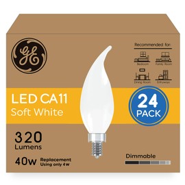 GE Relax HD LED Light Bulbs, CA11 Decorative Bulbs, Soft White, 40W Equivalent, Dimmable, Frosted Finish, E12 Candelabra Base, 24 Pack