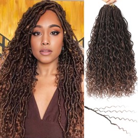 Goddess Locs Crochet Hair 7 Packs Bohemian Faux Locs Pre-Looped Braids, Boho Goddess Soft Locs Crochet Hair with Curly Ends Hair Extensions for Women (T30, 18 Inch)