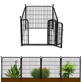Getlay Garden Fence with Gate 36 in(H)×27 in(L) 4 Panels, Heavy Duty Iron Animal Barrier Fence, Rabbit Fence for Garden, Suitable for Indoor Pet Fence Or Outdoor Dog Fencing, Total 8.9 Ft(L), Black