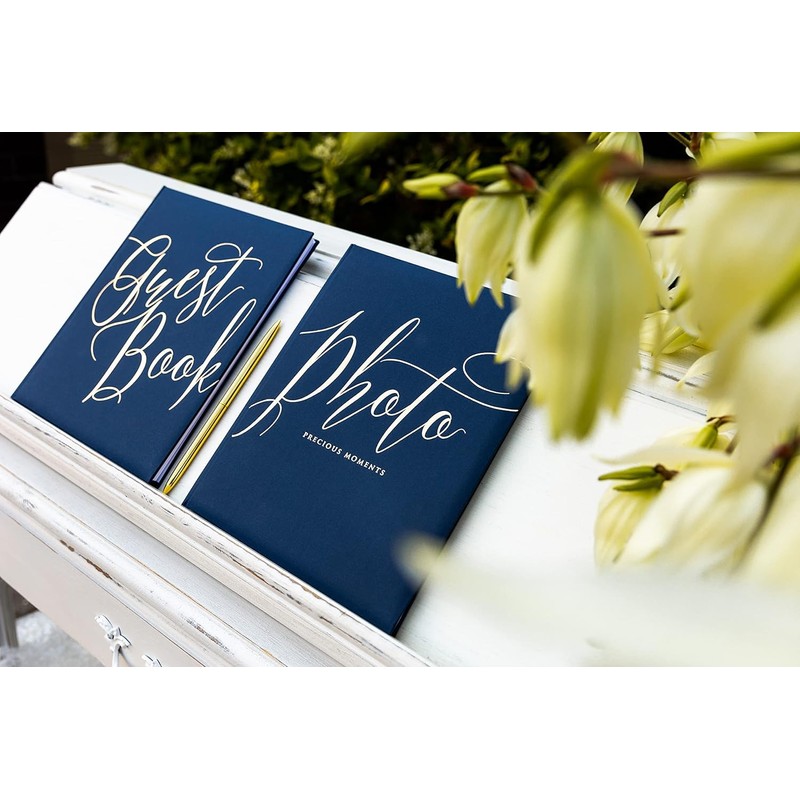 Wedding Guest Book Navy Blue and Gold 20 x 24.5cm