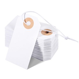 100 Pack White Gift Tags with Elastic String Marking Hang Tags Attached Reinforced Hole Writable Tags for Christmas Gifts Inventory Tags Stocking Stuffers 2.75'' x1.37''