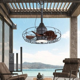 Outdoor Fans for patios 21'' Ceiling Fans with Lights Wet Rated Outdoor Hanging Fan for Gazebo, Plug in Caged Lighting for Pergola Canopy,Hanging with Hook, 3 Color LED Gazabo Lights, Waterproof