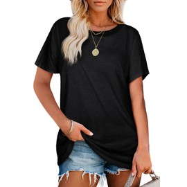 Black Tshirts for Women Crewneck Loose Fit Tops Lightweight Tees Short Sleeve L