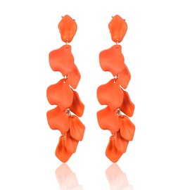 Orange Petal Flower Earrings for Women Girls, Long Floral Dangle Drop Earrings, Vintage Bohemian Statement Earrings