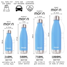 moon bottles - Insulated Water Bottle That Lasts Forever - 18/8 Stainless Steel Vacuum Flask - Double Walled Drink Bottle - Thermal Metal Flasks, Leakproof, 24hrs Cold & 12 Hot (260ml, Sky Blue)