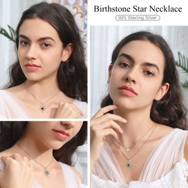 Suplight 925 Sterling Silver Necklace Starburst North Star February Birthstone Pendant Necklace for Women