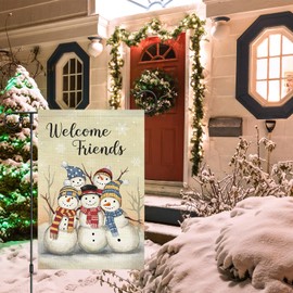 Louise Maelys Winter Snowman Garden Flag 12x18 Double Sided, Burlap Small Snow Welcome Friends Garden Yard House Flags Winter Christmas Outside Outdoor House Decor (ONLY FLAG)