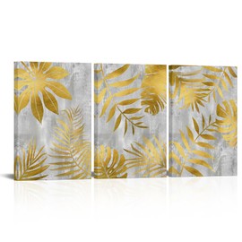 AoArtWZ Gold Leaves Canvas Wall Art Golden Plant Pictures Print Artwork Botanical Boho Home Decor