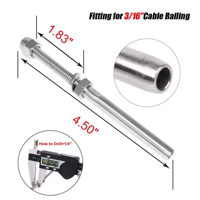 20 Pack Cable Railing Swage Threaded Stud Tension End Fitting
