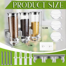Umigy 1 Pcs Candy Dispenser Wall Mounted, Triple Dry Cereal Dispenser Grain Dispenser Machine Wall Mount, Food Storage Container for Pantry Snack Dispenser with 3 Cup for Kitchen, 39 oz (Silver)